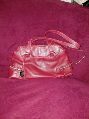 Etienne Aigner Red Geinuine Leather Shoulder Bag with Dual Zipper Pockets